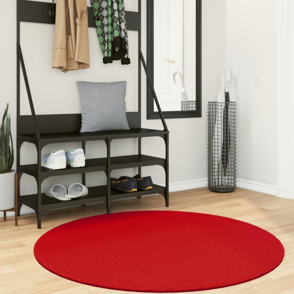 vidaXL Teppich HUARTE Kurzflor Weich und Waschbar Rot Ø 120 cm Bild 1