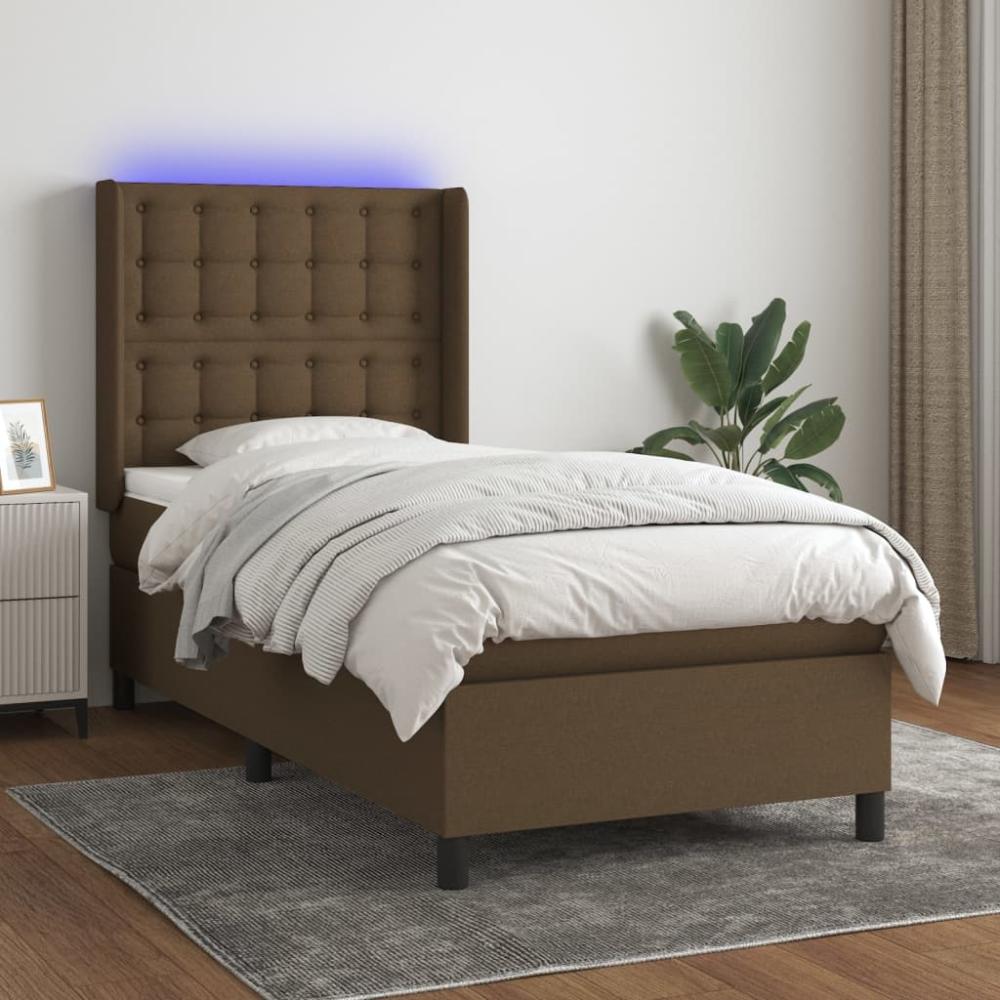 vidaXL Boxspringbett mit Matratze & LED Stoff Dunkelbraun 80 x 200 cm, Härtegrad: H2 [3138592] Bild 1