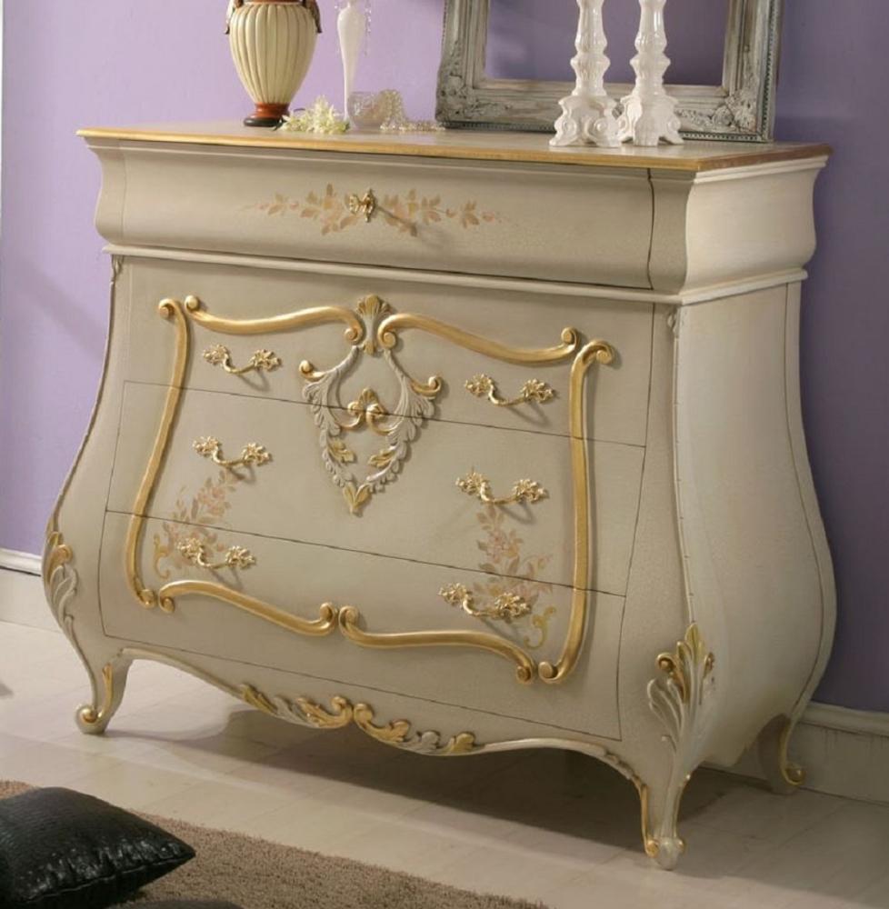 Casa Padrino Luxus Barock Kommode Creme / Gold - Handgefertigte Massivholz Kommode mit 4 Schubladen - Luxus Schlafzimmer Möbel im Barockstil - Barock Möbel - Luxus Qualität - Made in Italy Bild 1