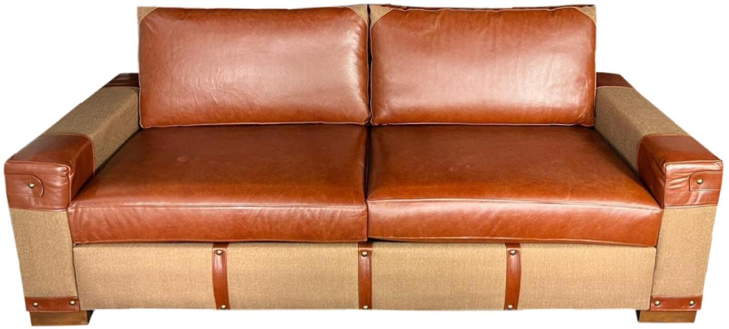 Casa Padrino Luxus Leder Sofa Braun / Beige 212 x 93 x H. 88 cm - Echtleder Wohnzimmer Sofa - Wohnzimmer Möbel - Luxus Kollektion Bild 1