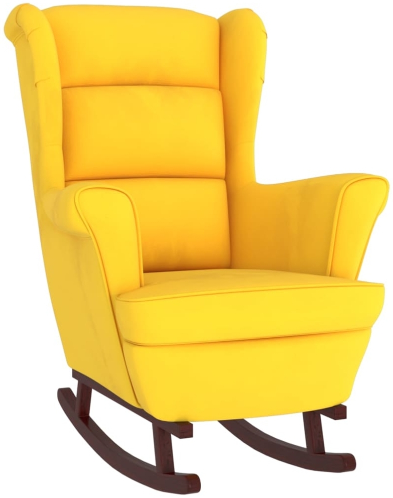 vidaXL Schaukelstuhl Ohrensessel Gelb Samt und Massivholz 329370 Bild 1