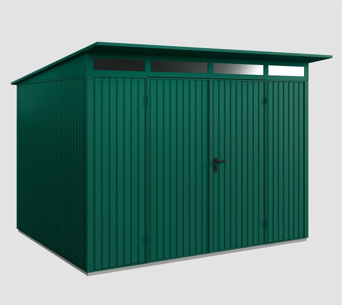 Hörmann Ecostar Metall-Gerätehaus Trend mit Pultdach Typ 3, 238x303 cm , moosgrün, 7,2 m²,2-flüglige Tür Bild 1