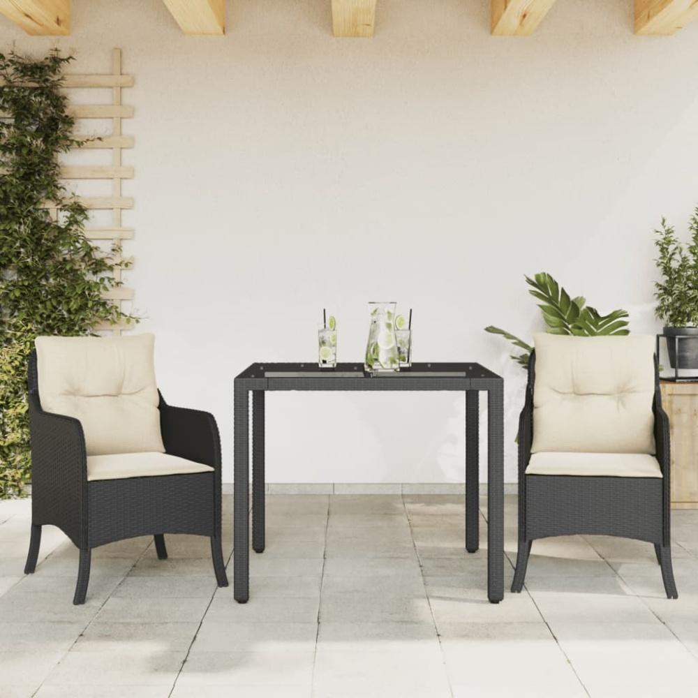 vidaXL 3-tlg. Garten-Essgruppe mit Kissen Schwarz Poly Rattan 3211842 Bild 1