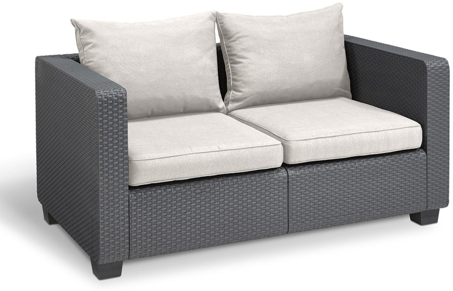 Allibert Salta 2-Sitzer in Anthrazit mit Kissen | Wetterfester Rattanoptik-Gartensofa Bild 1