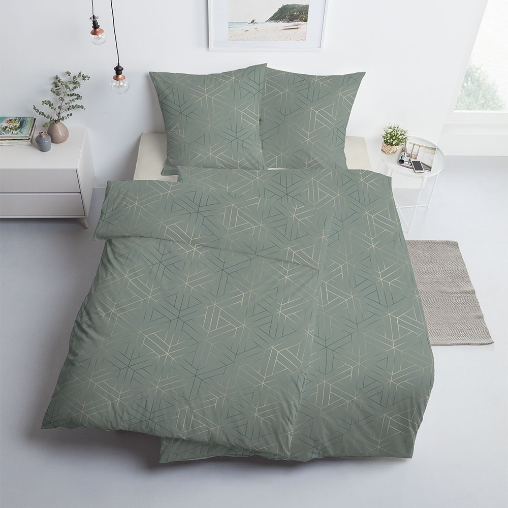 Estella Mako-Satin Bettwäsche 135x200 Luan mint uni Waben Rauten 7919-520 Bild 1