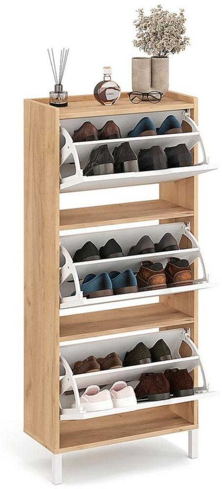 KOMTO Schuhschrank Madrid 3 Schmal Schuhregal Geschlossen mit 3 Klappen Einfache Montage Shoe Cabinet 55 x 25 x 124 cm (BxTxH) Bild 1