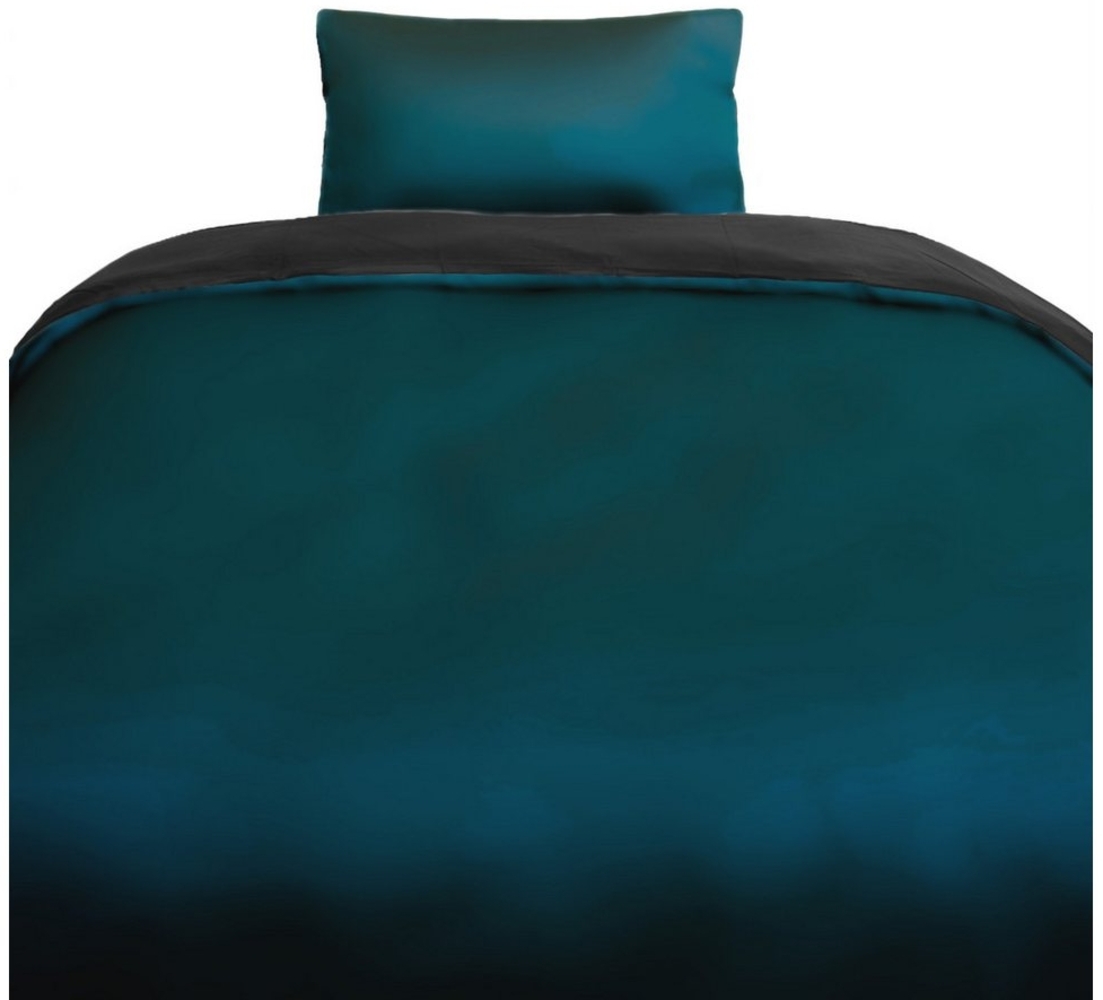 Einfarbige Wendebettwäsche 100% Baumwolle Satin mit Reißverschluss für Einzel- und Doppelbett Petrol/Anthrazit 135 x 200 cm + 80 x 80 cm Bild 1