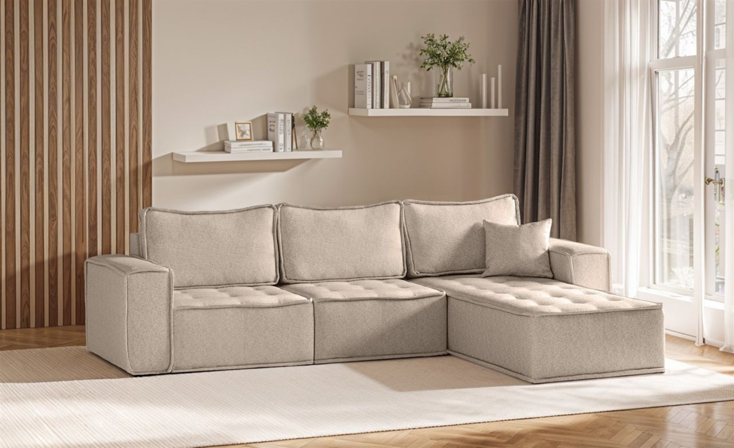 Ecksofa Modulsofa 3-teilig SANDE Stoff Alpine Toffee Ottomane Rechts Bild 1