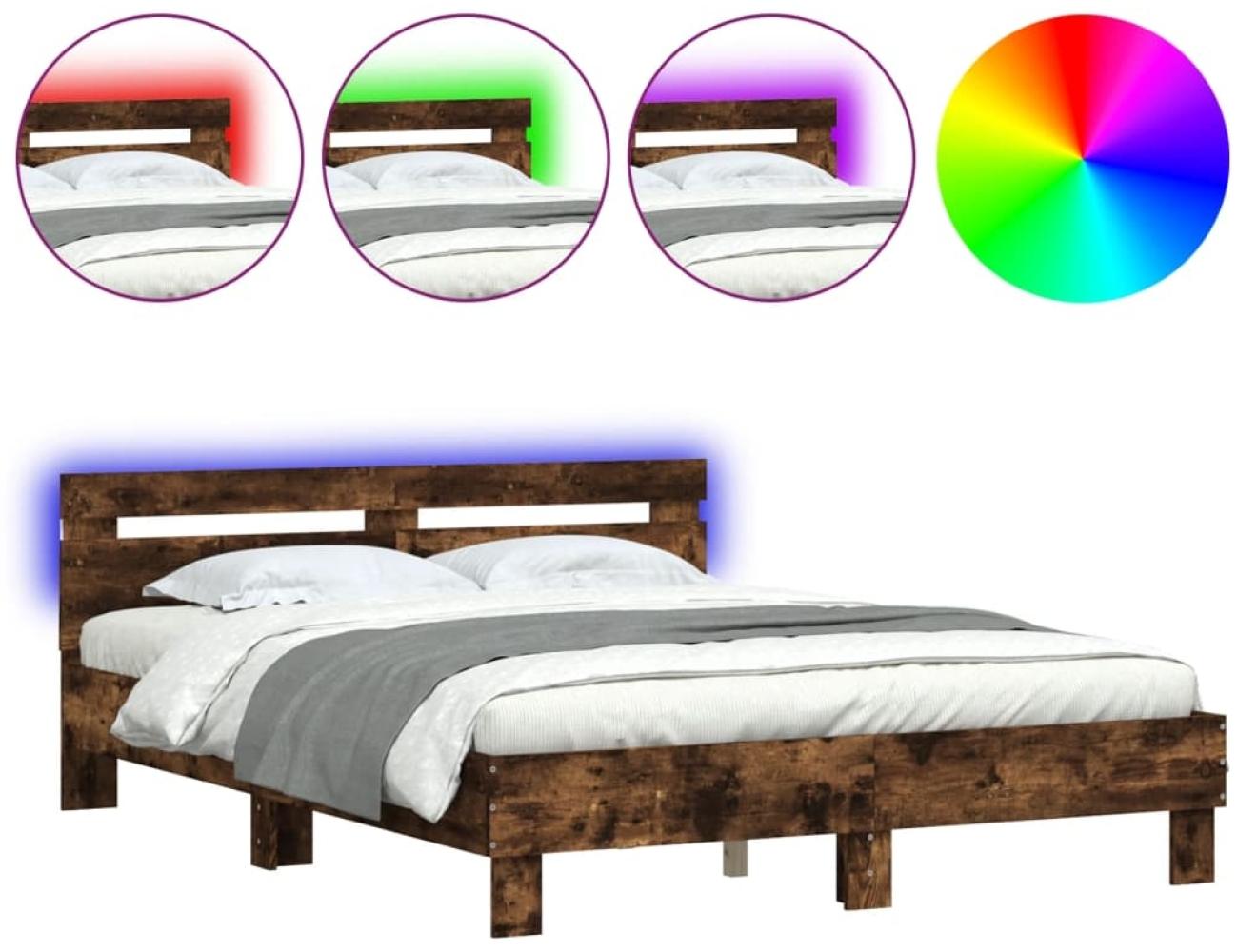 vidaXL Bettgestell mit Kopfteil LED-Beleuchtung Räuchereiche 140x190cm 3207564 Bild 1