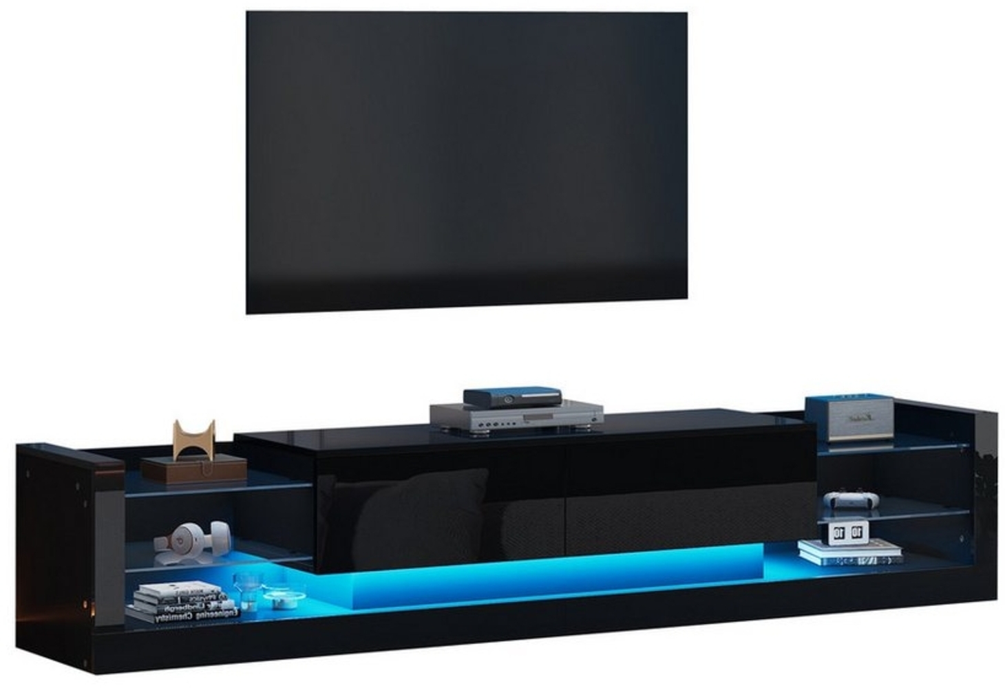 HAUSS SPLOE Lowboard Hochglanz mit LED-Beleuchtung, Für Fernseher bis 80 Zoll, 2 Schubladen (TV-Board, Fernsehtisch, TV-Ständer, 1 St, zwei klapptür), für Fernseher bis 80 Zoll Bild 1