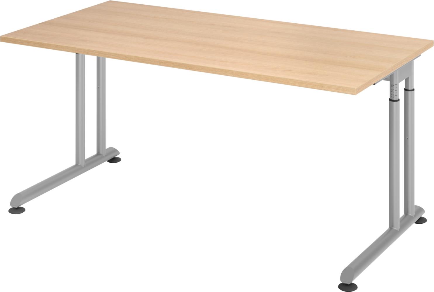 bümö höhenverstellbarer Schreibtisch Z-Serie 160x80 cm in Eiche, Gestell in Silber - PC Tisch für's Büro manuell höhenverstellbar, Computertisch verstellbar, ZS-16-E-S Bild 1