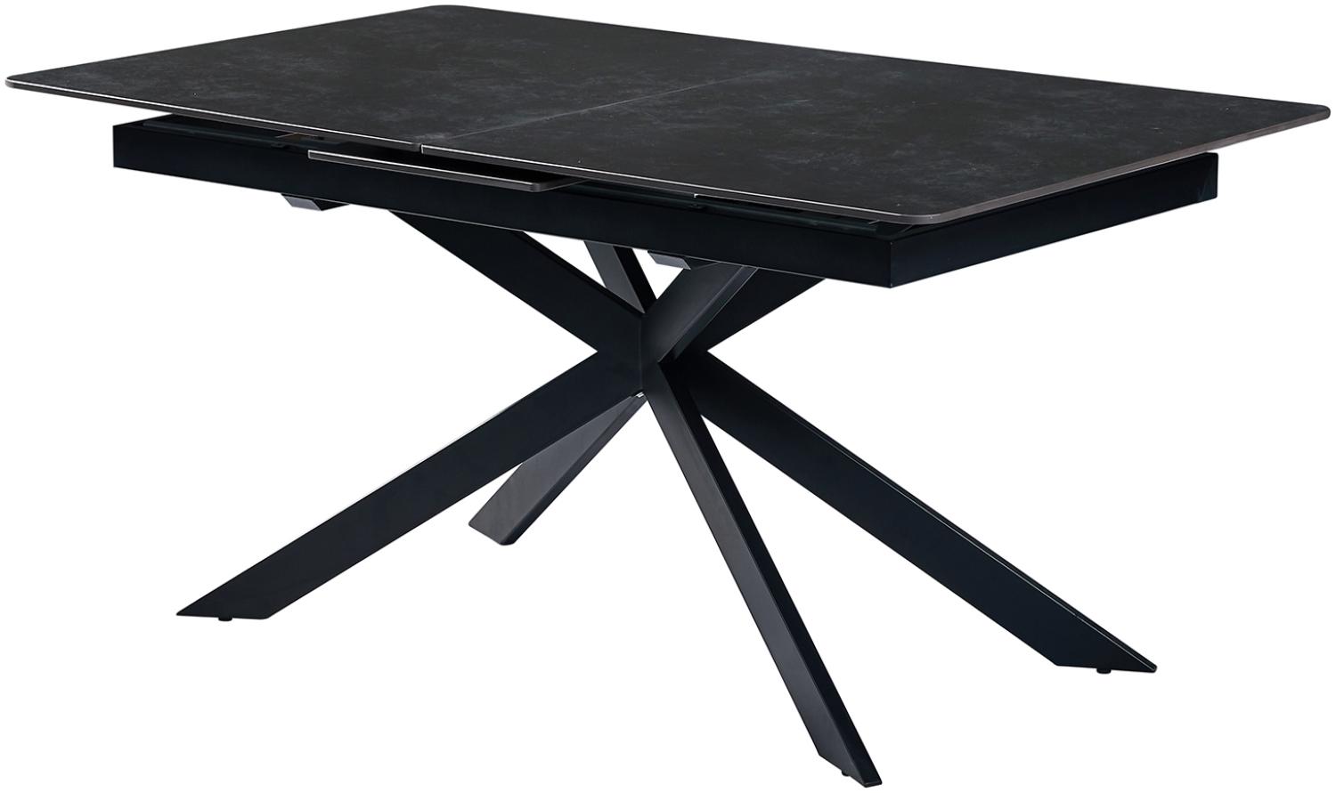 Ausziehtisch Carrara - 160/200x90 cm - gesinterter Stein dunkelgrau - Gestell X-Form Bild 1