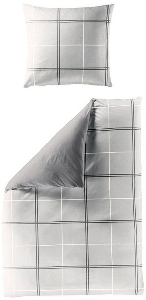 BIERBAUM Bettwäsche Bierbaum Biber Kuschel Bettwäsche 135x200cm Karos Modern Grau, Biber, 2 teilig, 2 tlg. Bettwäsche im modernen Edelkaros und Streifen Design Bild 1