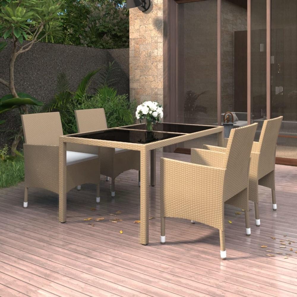 vidaXL 5-tlg. Garten-Essgruppe Poly Rattan und Hartglas Beige 3058420 Bild 1