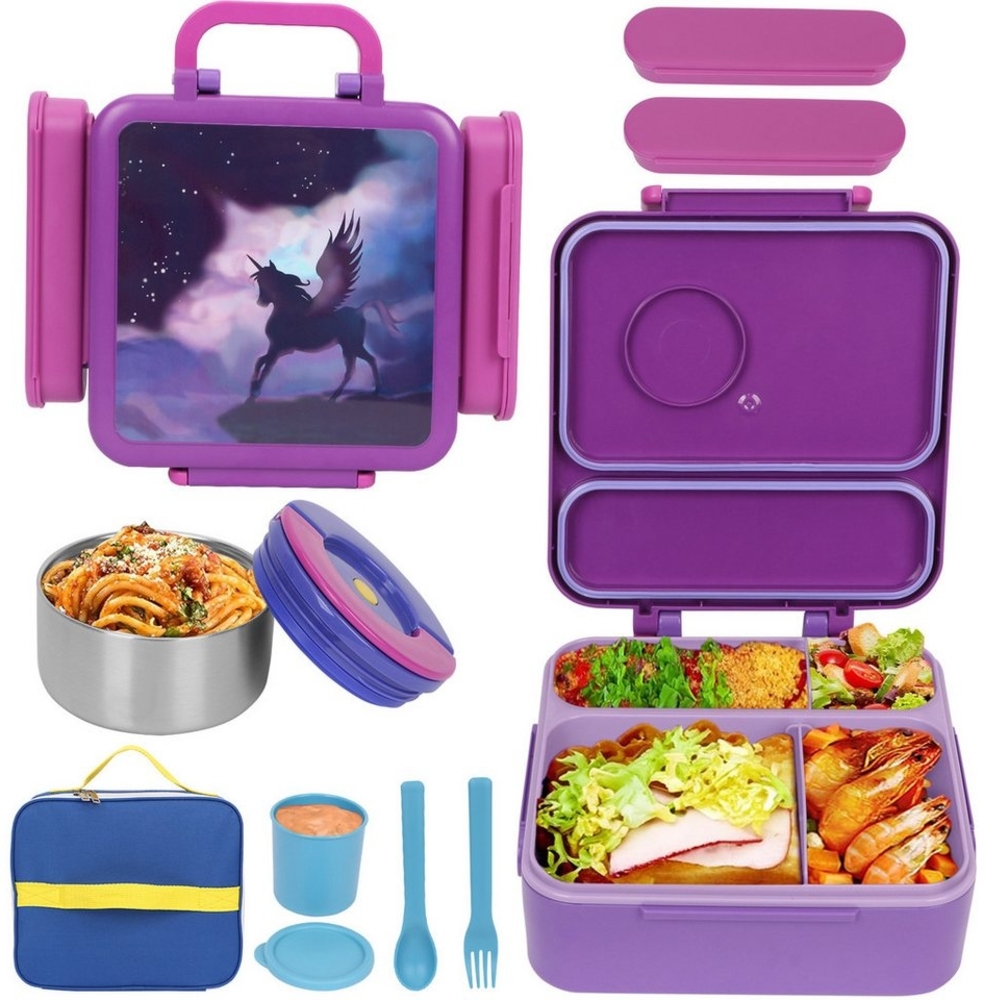 OSTWOLKE Lunchbox Bento Box Kinder Lunchbox mit Warmhaltebehälter Brotdose Fächern Bild 1