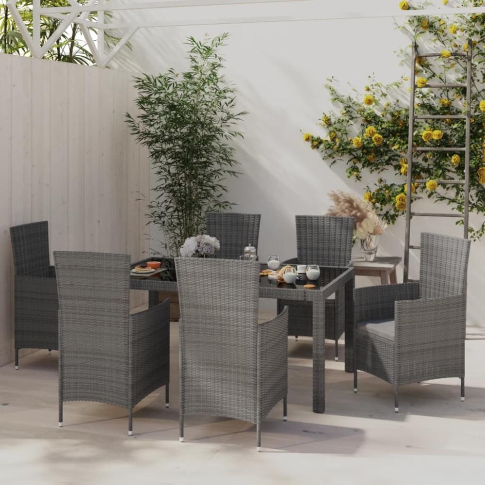 vidaXL 7-tlg. Garten-Essgruppe mit Kissen Poly Rattan Grau 3094882 Bild 1