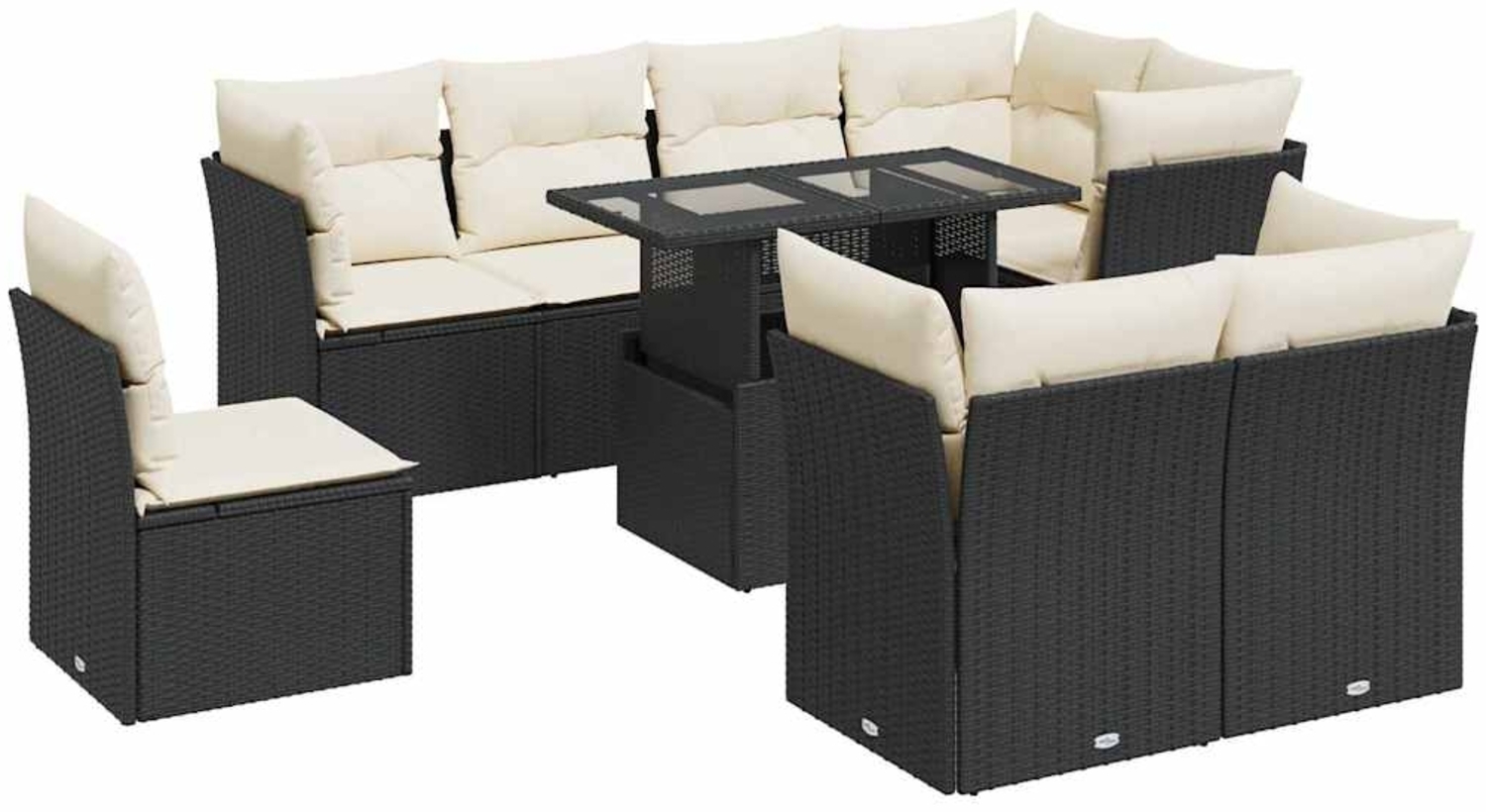vidaXL 9-tlg. Garten-Sofagarnitur mit Kissen Schwarz Poly Rattan 3326177 Bild 1
