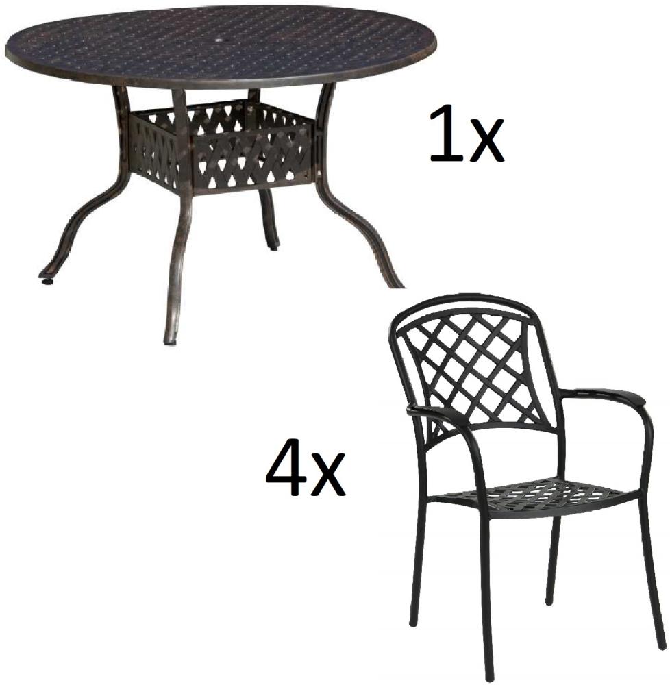 Inko 5-teilige Sitzgruppe Aluminium Guss bronze Tisch Ø 120 cm mit 4 Sesseln Tisch Ø120 cm mit 4x Sessel Capri Bild 1