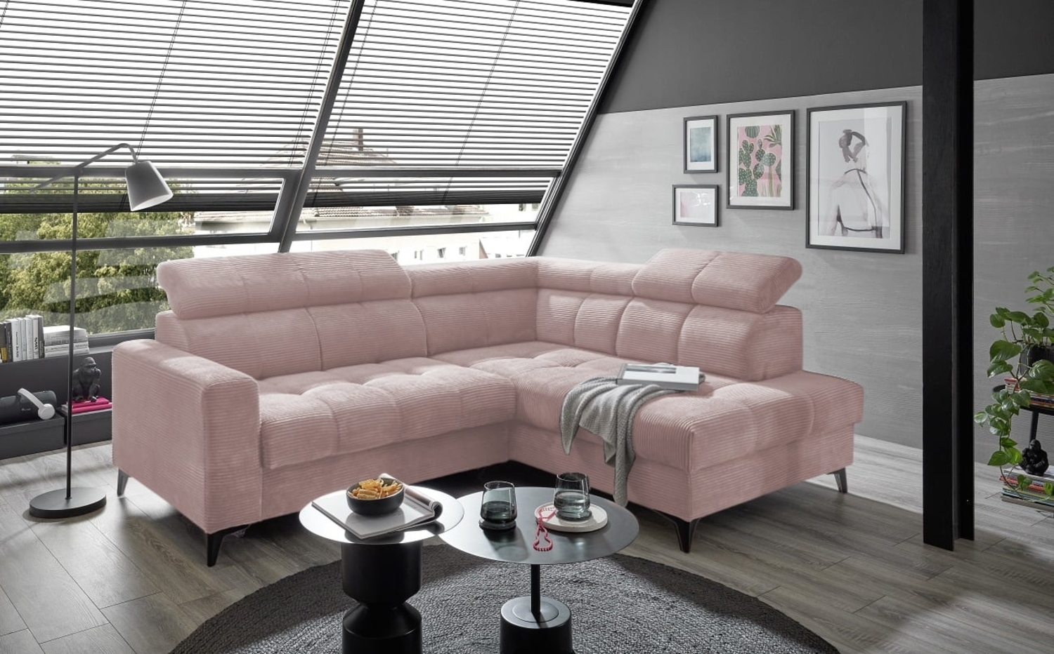 Ecksofa Bavaro elektronischer Sitztiefenverstellung und Breitcord-Bezug Ed Exciting Design Bild 1