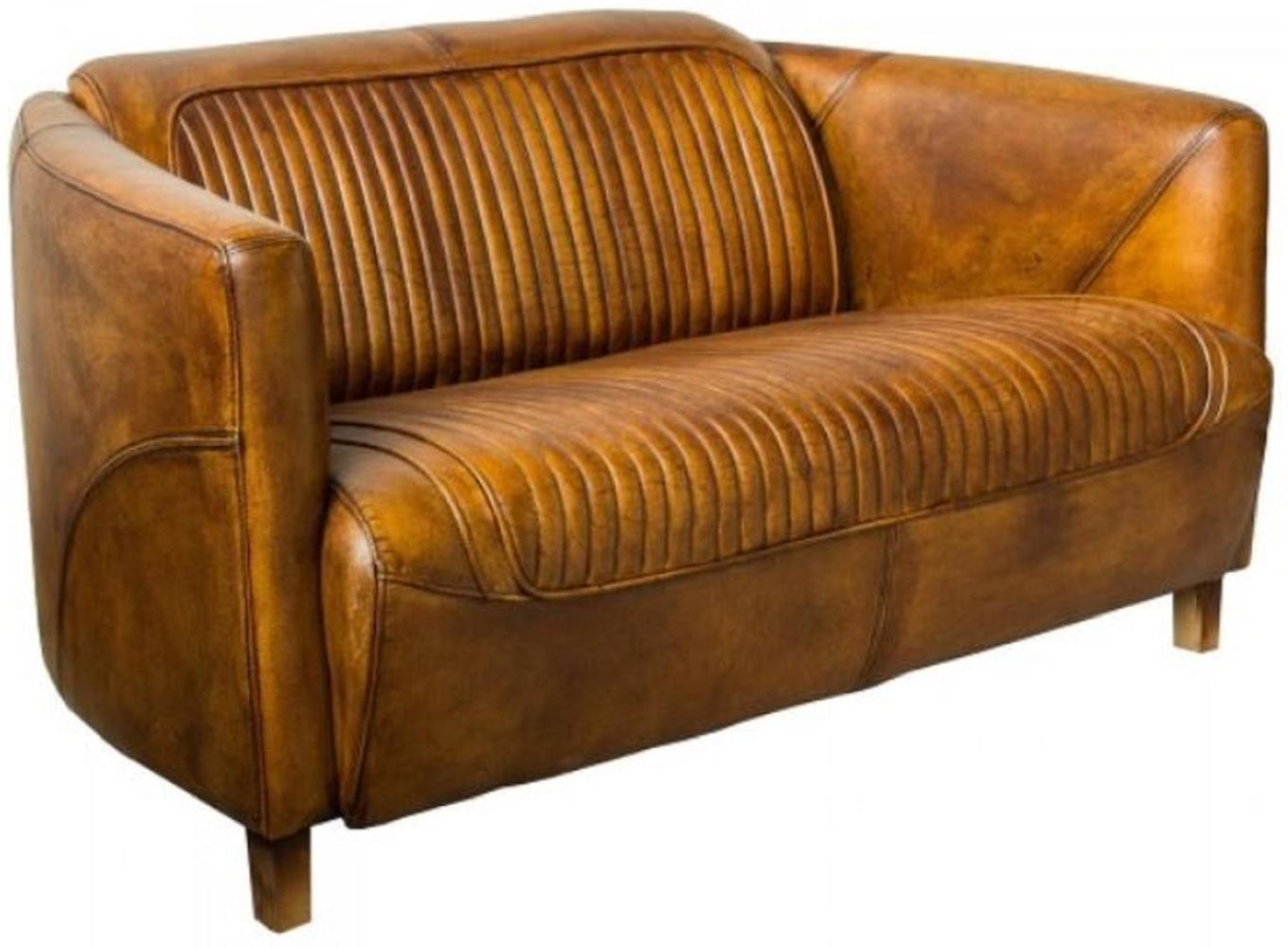 Casa Padrino Luxus Leder 3er Sofa Vintage Braun 175 x 86 x H. 68 cm - Echtleder Wohnzimmer Sofa - Echtleder Wohnzimmer Möbel - Luxus Leder Möbel Bild 1