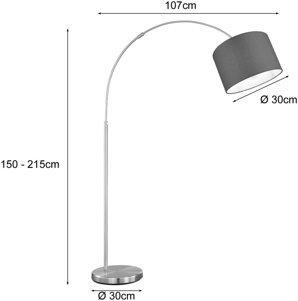 Große Bogenleuchte HOTEL Stoff Lampenschirm Grau, Höhe 150-215cm Bild 1