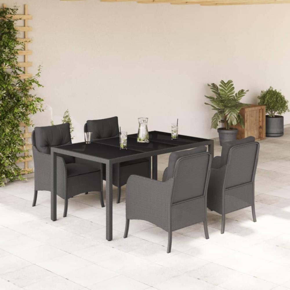 vidaXL 5-tlg. Garten-Essgruppe mit Kissen Schwarz Poly Rattan 3211850 Bild 1