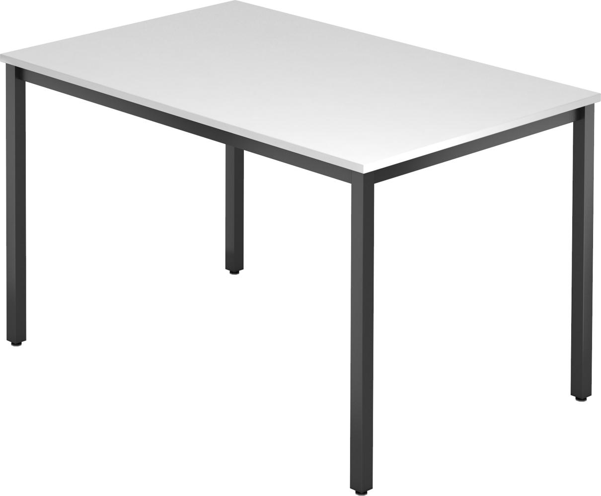 bümö Multifunktionstisch weiß, Tisch 120 x 80 cm, Tischfuß vierkant in schwarz - einfacher Tisch klein, Besprechungstisch System D-Serie, Konferenztisch, Meetingtisch, Mehrzwecktisch, Pausentisch, DQ12-W-D Bild 1