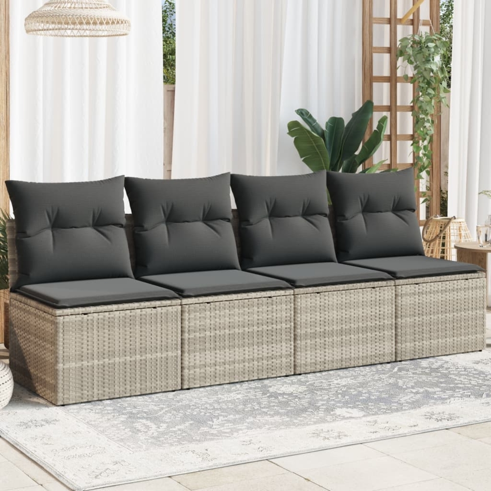 vidaXL Gartensofa mit Kissen 4-Sitzer Hellgrau Poly Rattan 366178 Bild 1