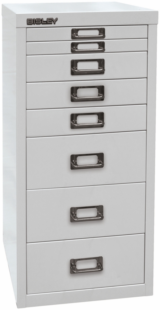 Bisley Multidrawer Schubladenschrank aus Metall mit 8 Schubladen DIN A4 ohne Sockel - Farbe: Lichtgrau, L298-645 Bild 1