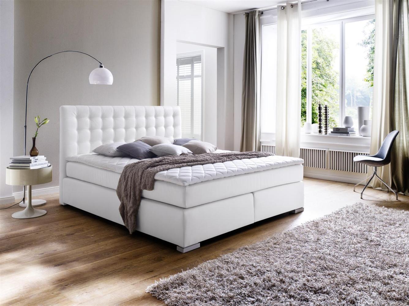 Boxspringbett Lenno - Kunstleder Weiß H2&H3 200x200cm Bild 1