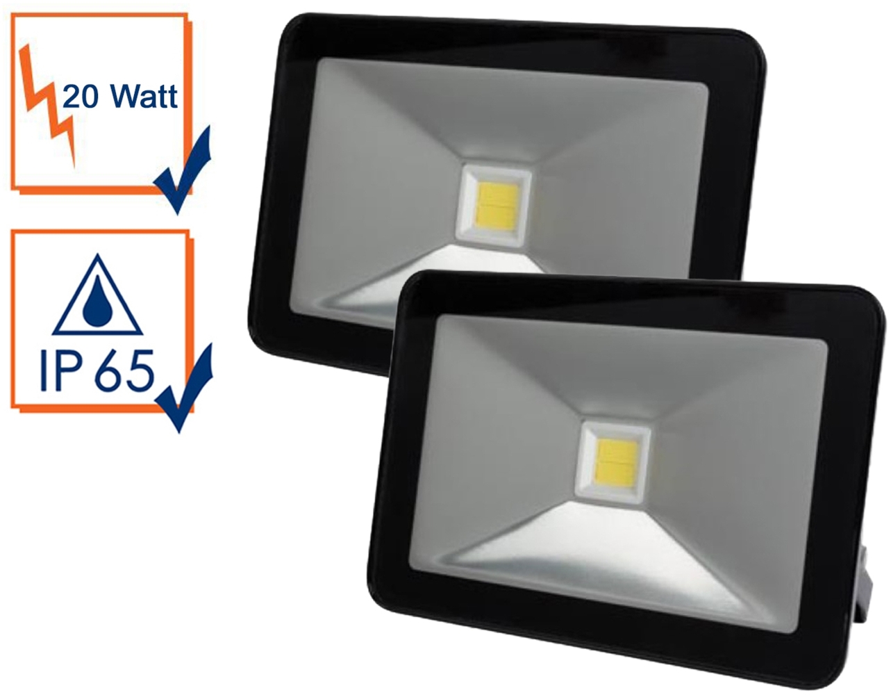 20 Watt LED Strahler 2er SET, 4000 Kelvin Neutralweiß, IP65, 13x18 cm Bild 1