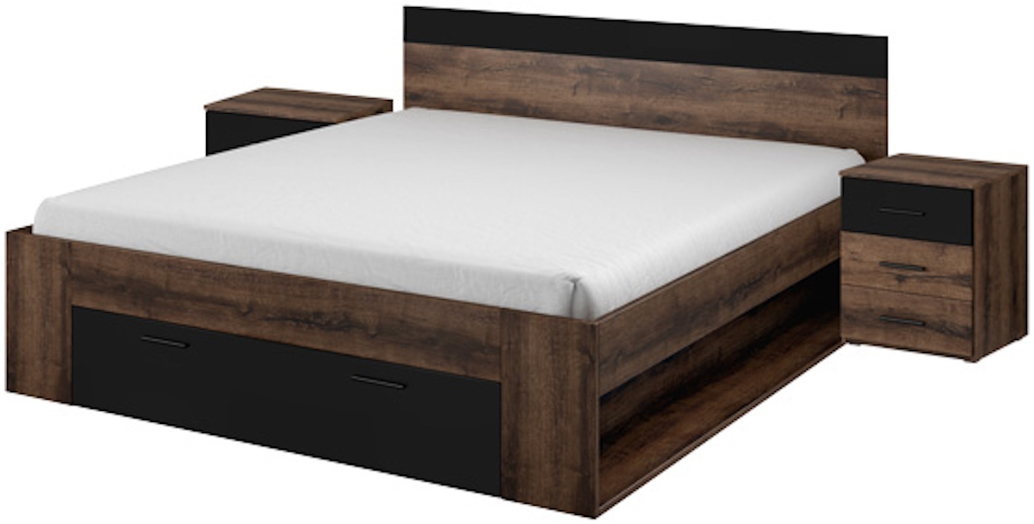 Doppelbett Ehebett 180x200cm inkl. 2 Nachttische monastery eiche schwarz Bild 1