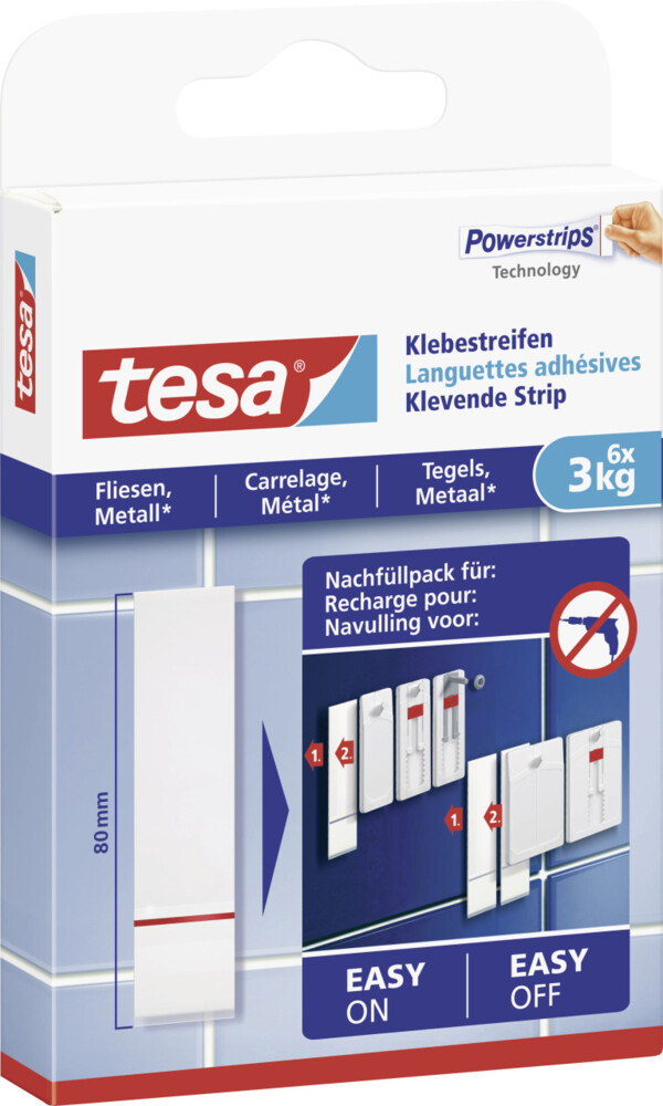 tesa Klebestreifen für Fliesen und Metall 6 Stück, Traglast 3 kg Bild 1