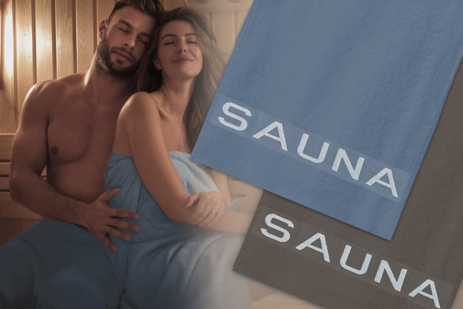 Castejo Saunatuch Saunatuch mit Webbordüre u. Schriftzug extra lang, extra lang, voluminös, flauschig, mit Einstickung Sauna Bild 1