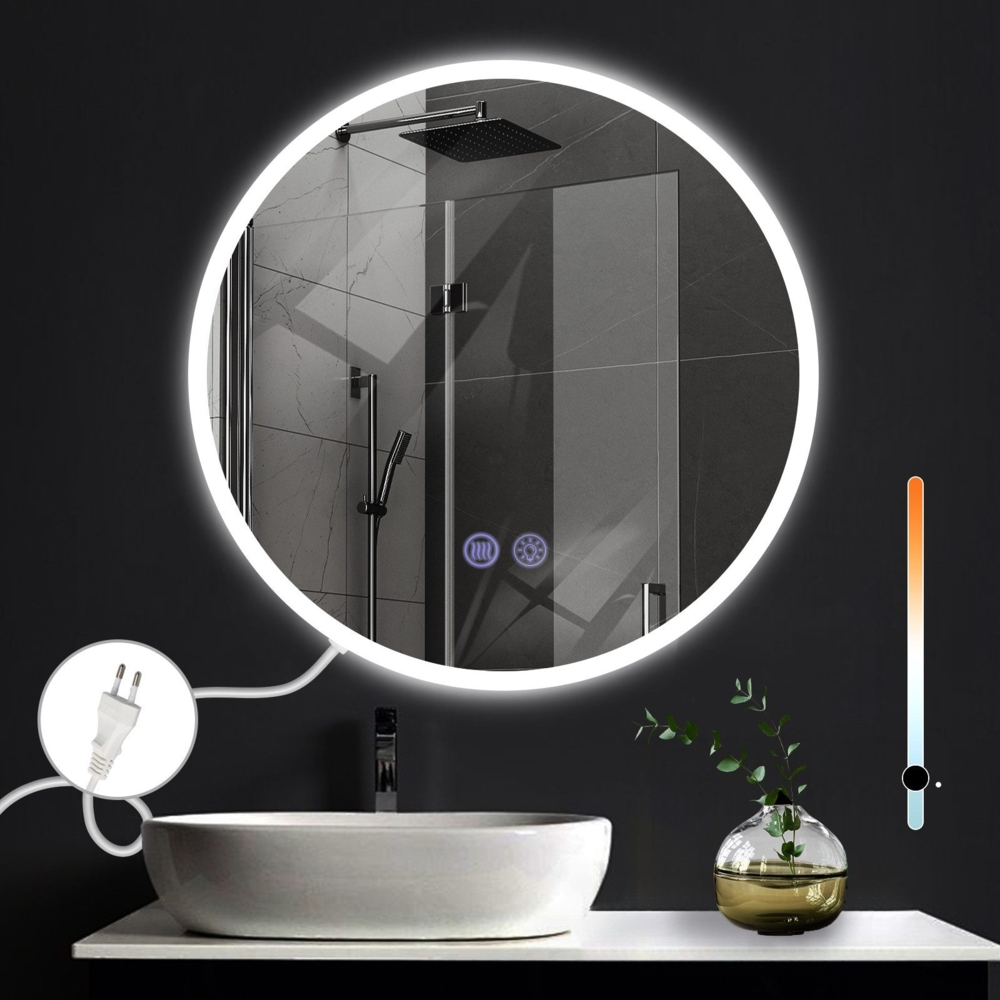 ZMH Spiegel Bad Badspiegel mit Beleuchtung - LED Wandspiegel Rund 60cm Badezimmer Badezimmerspiegel mit Touch-Schalter und Entfogger-Funktion Lichtspiegel Dimmbar 3000K-6500K Bild 1