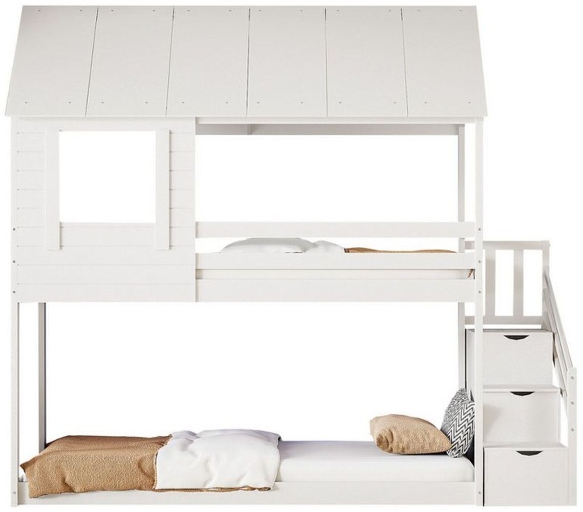 Flieks Etagenbett, Kinderbett Hochbett 90x200 cm mit Stauraumtreppe und oberem Lattenrost Bild 1