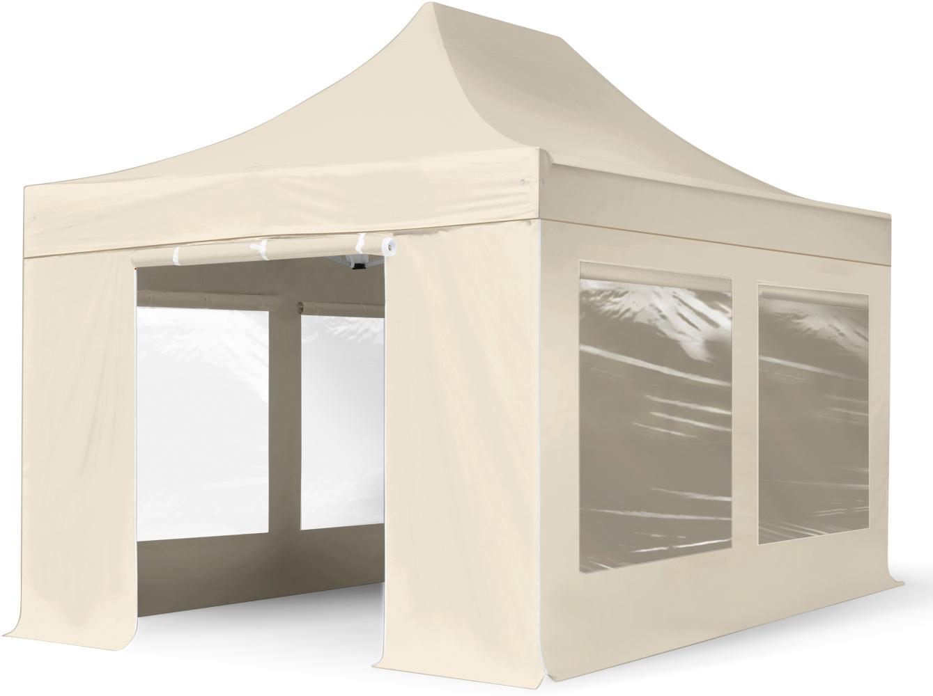 3x4,5 m Faltpavillon, PREMIUM Stahl 40mm, Seitenteile mit Panoramafenstern, creme Bild 1