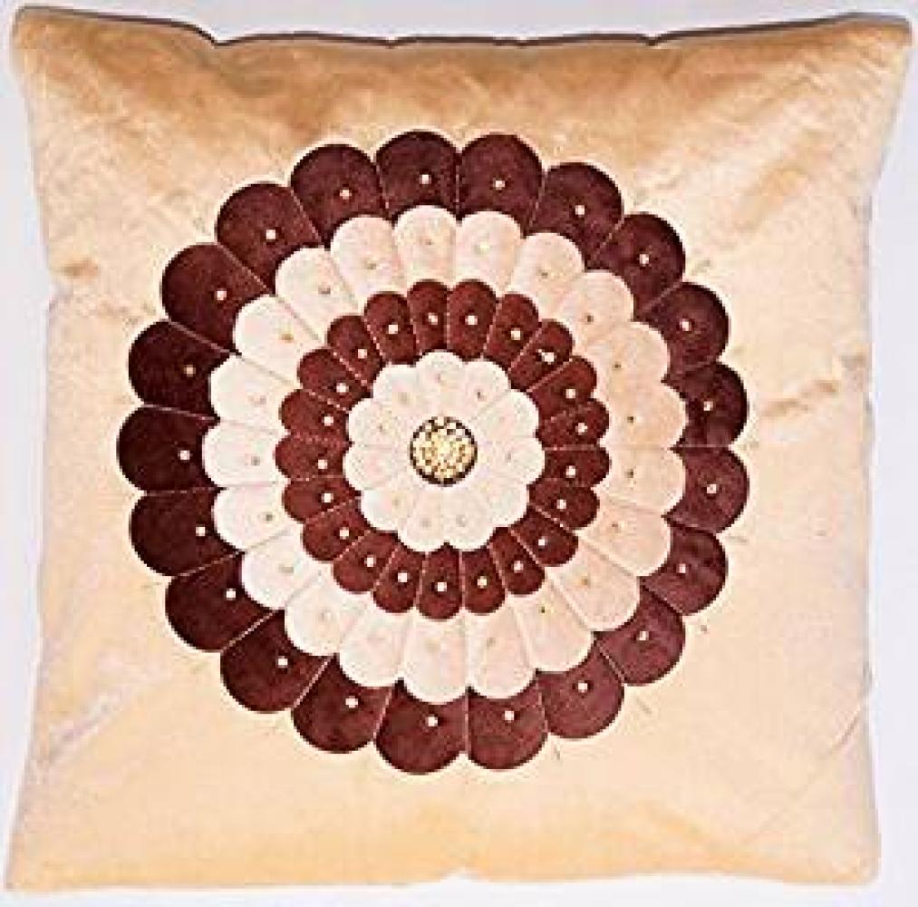 Beige Samtkissen | Samt Kissenbezug | Zierkissenbezug | Sofakissenbezug | Samtstoff Dekokissen | Velvet Zierkissen aus Indien - 40 cm x 40 cm Bild 1