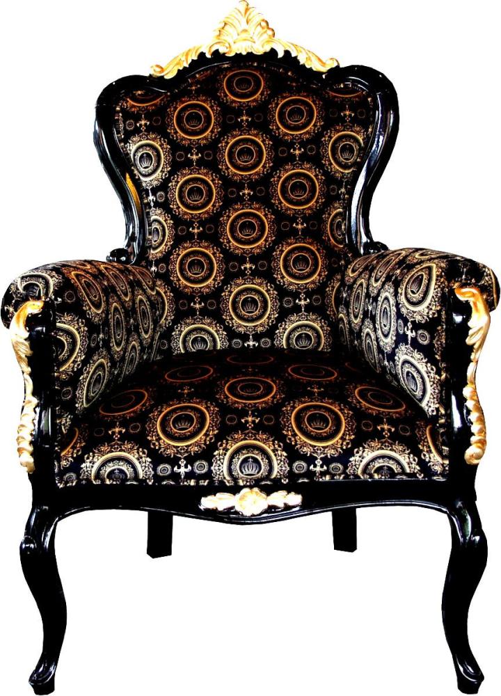 Pompöös by Casa Padrino Luxus Barock Sessel Bergere Schwarz / Gold - Pompööser Barock Sessel designed by Harald Glööckler Bild 1