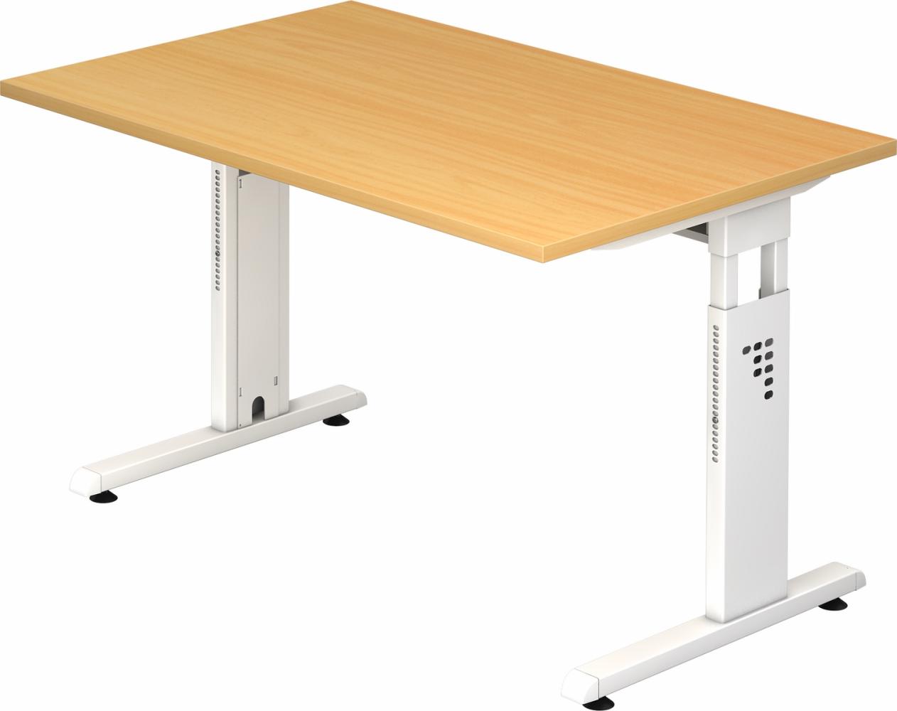 bümö höhenverstellbarer Schreibtisch O-Serie 120x80 cm in Buche, Gestell in weiß - PC Tisch klein für's Büro manuell höhenverstellbar, Computertisch verstellbar, OS-12-6-W Bild 1