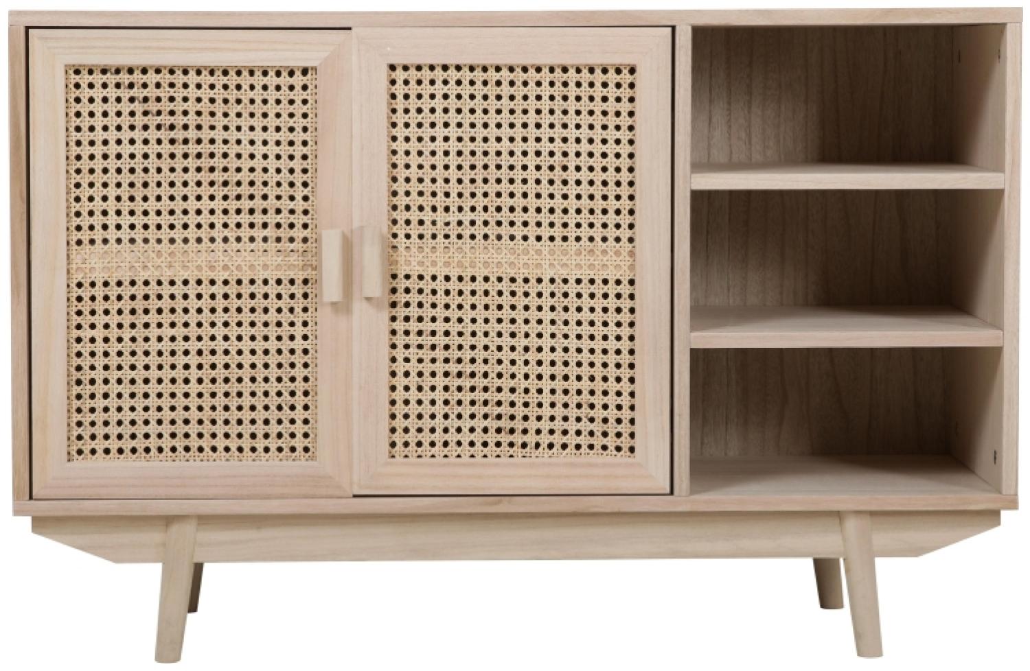 Sideboard 100 x 36cm MDF Paulownia-Holzfurnier und Rattanfront mit viel Stauraum Bild 1