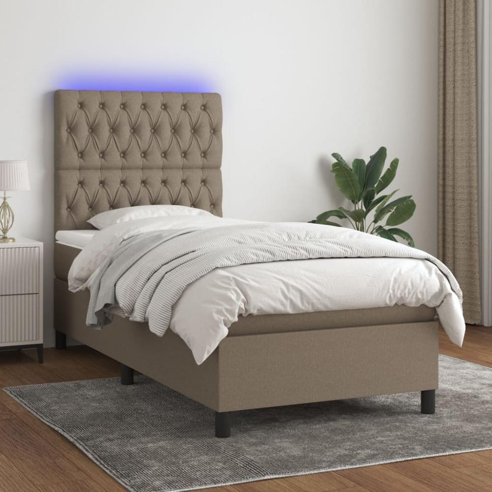 vidaXL Boxspringbett mit Matratze & LED Taupe 100x200 cm Stoff 3135097 Bild 1