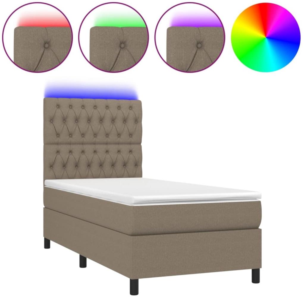 vidaXL Boxspringbett mit Matratze & LED Taupe 100x200 cm Stoff 3135097 Bild 1