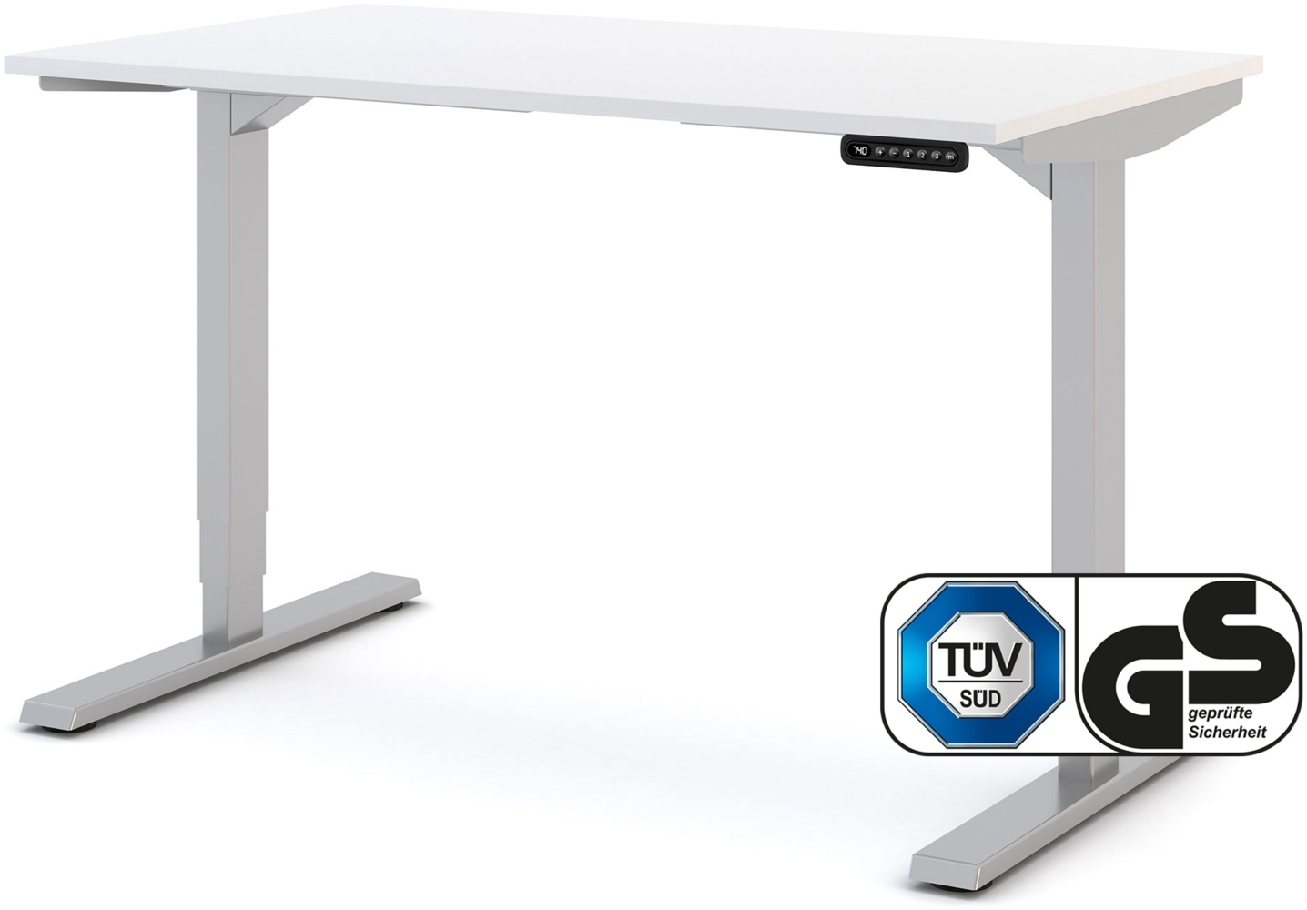 ASSMANN Elektrisch höhenverstellbarer Schreibtisch Y-Line 120x70cm Signalweiß Weißaluminium Metall Holz Melaminoberfläche Bild 1
