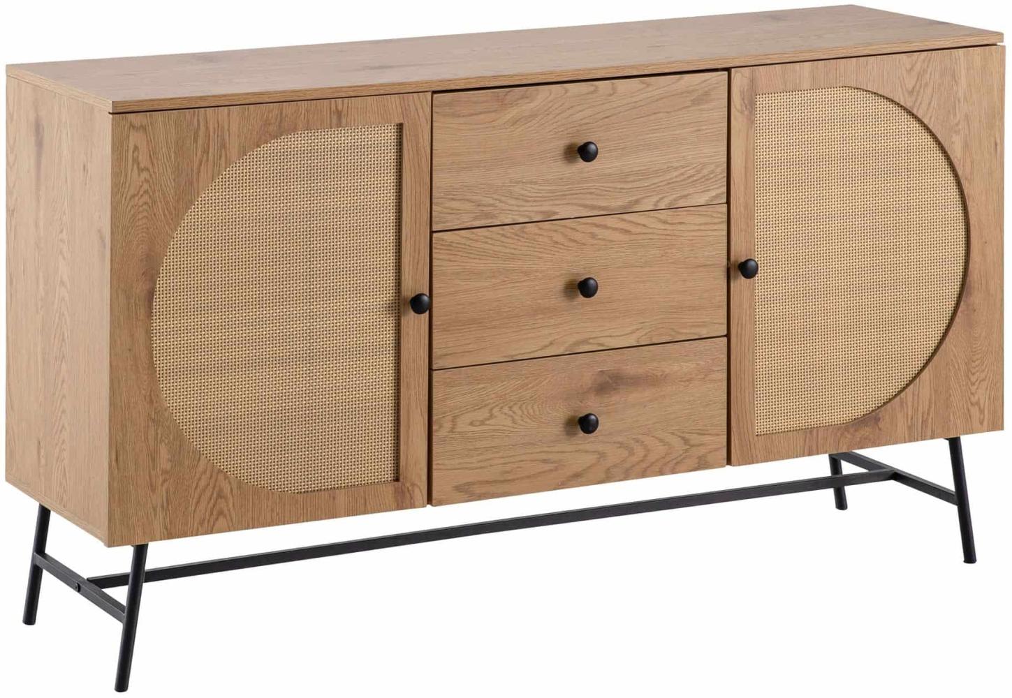 Sideboard 140x80x40 cm Kommode Eiche-Dekor mit Rattan Geflecht Modern Bild 1