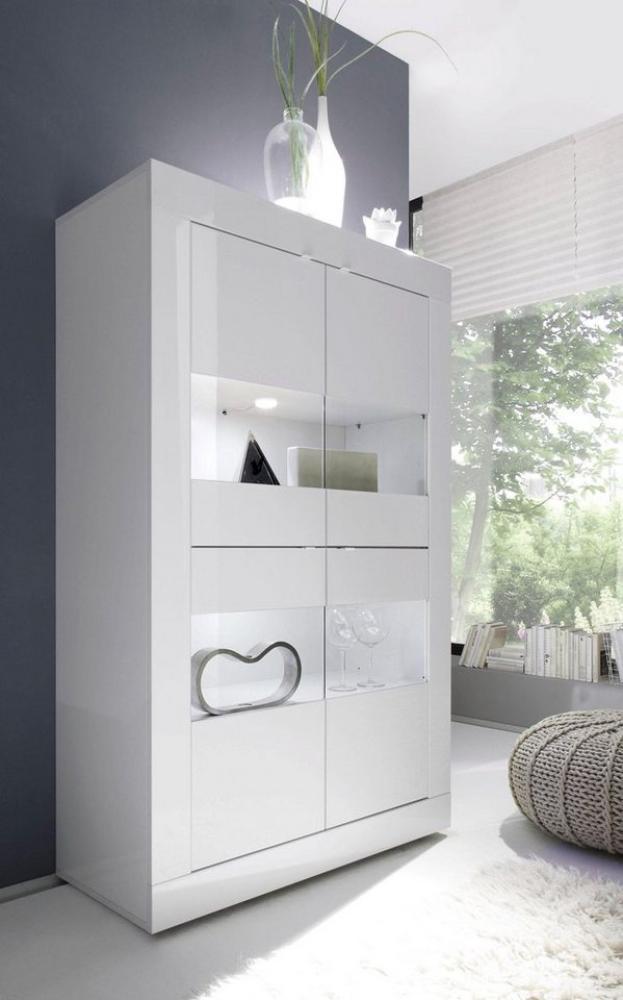 Vitrine BASIC in Weiß lackiert Schrank breit mit 4 Türen Bild 1