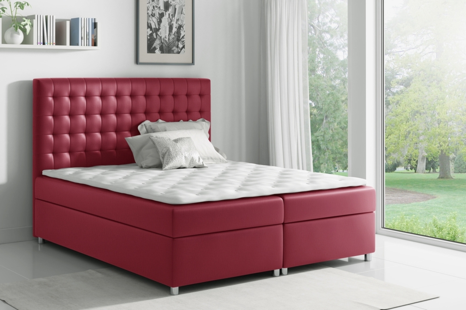 99rooms Fortuna Boxspringbett Velours 160x200 cm Bordeaux Bild 1