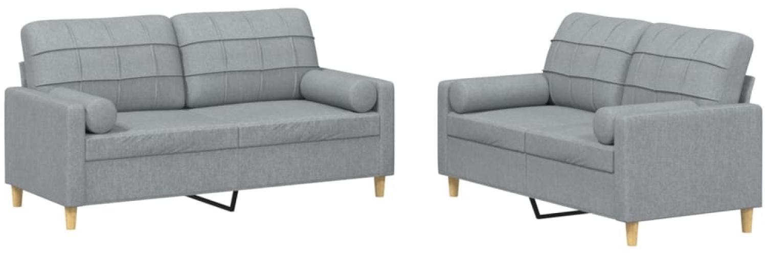 vidaXL 2-tlg. Sofagarnitur mit Kissen Hellgrau Stoff 3201290 Bild 1
