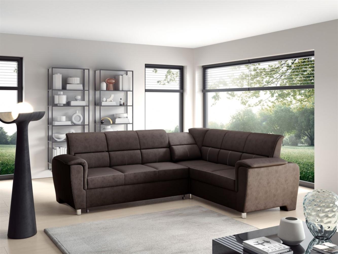 Ecksofa Schlafsofa Sofa SALVADOR Stoff Texas Braun Kurze Schenkel Rechts Bild 1