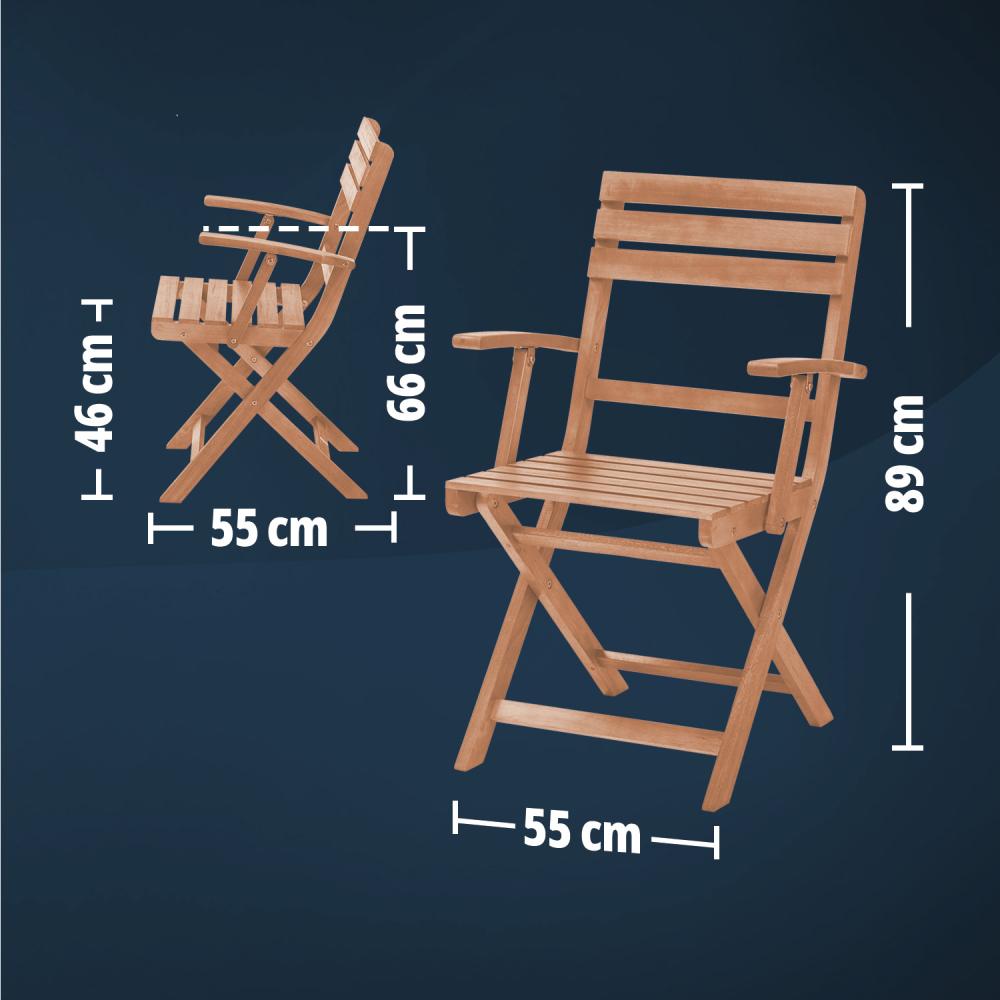 KHG Gartenstuhl aus echtem Eukalyptus braun, Klappstuhl Holz für Garten & Balkon mit Armlehne, Balkonstuhl klappbar, Hochlehner, wetterbeständig, geölt & imprägniert Bild 1